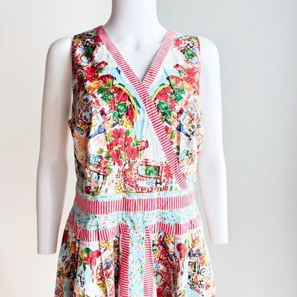 Talbots Novelty Print Italian Cafe Colourful Vacation Dress 12 - Picture 3 of 8